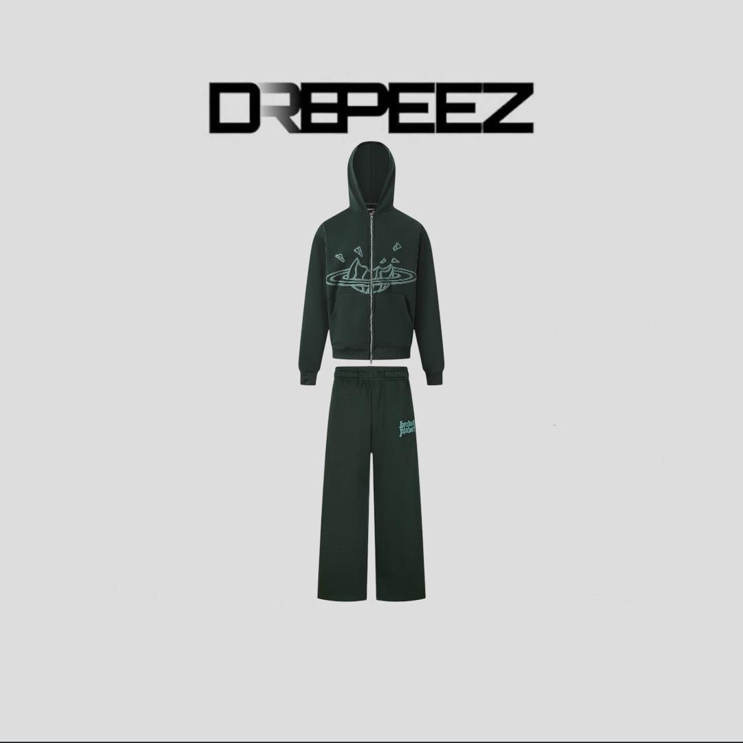 BROKEN PLANET ZIP UP AND PANTS SET DARK GREEN