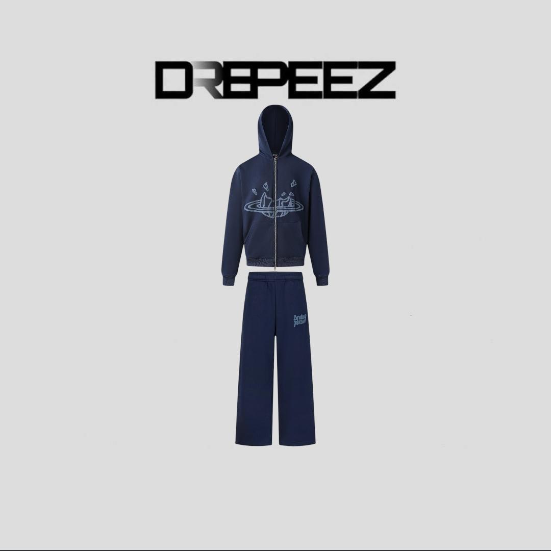 BROKEN PLANET ZIP UP AND PANTS SET NAVY BLUE