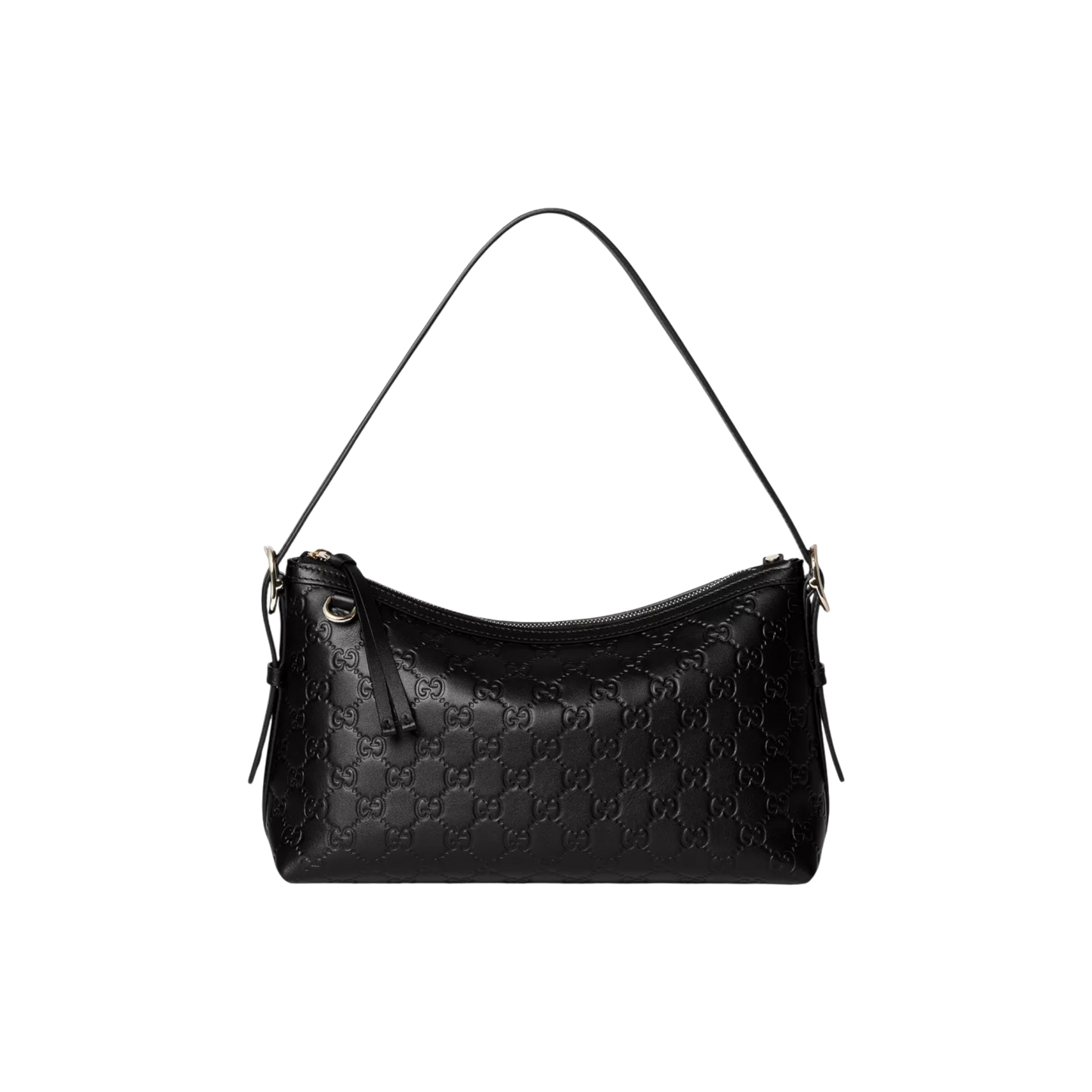 Gucci Black Small GG Emblem Shoulder Bag in Leather