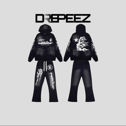 Hellstar Flare Black Flame Broek Hoodie Set