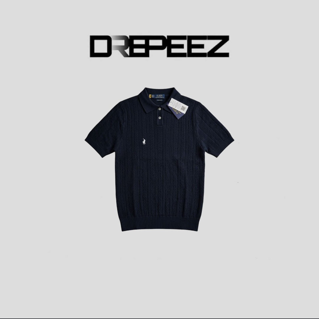 Polo Ralph Lauren Cropped cable-knit Polo Shirt Navy Blue