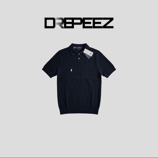 Polo Ralph Lauren Cropped cable-knit Polo Shirt Navy Blue
