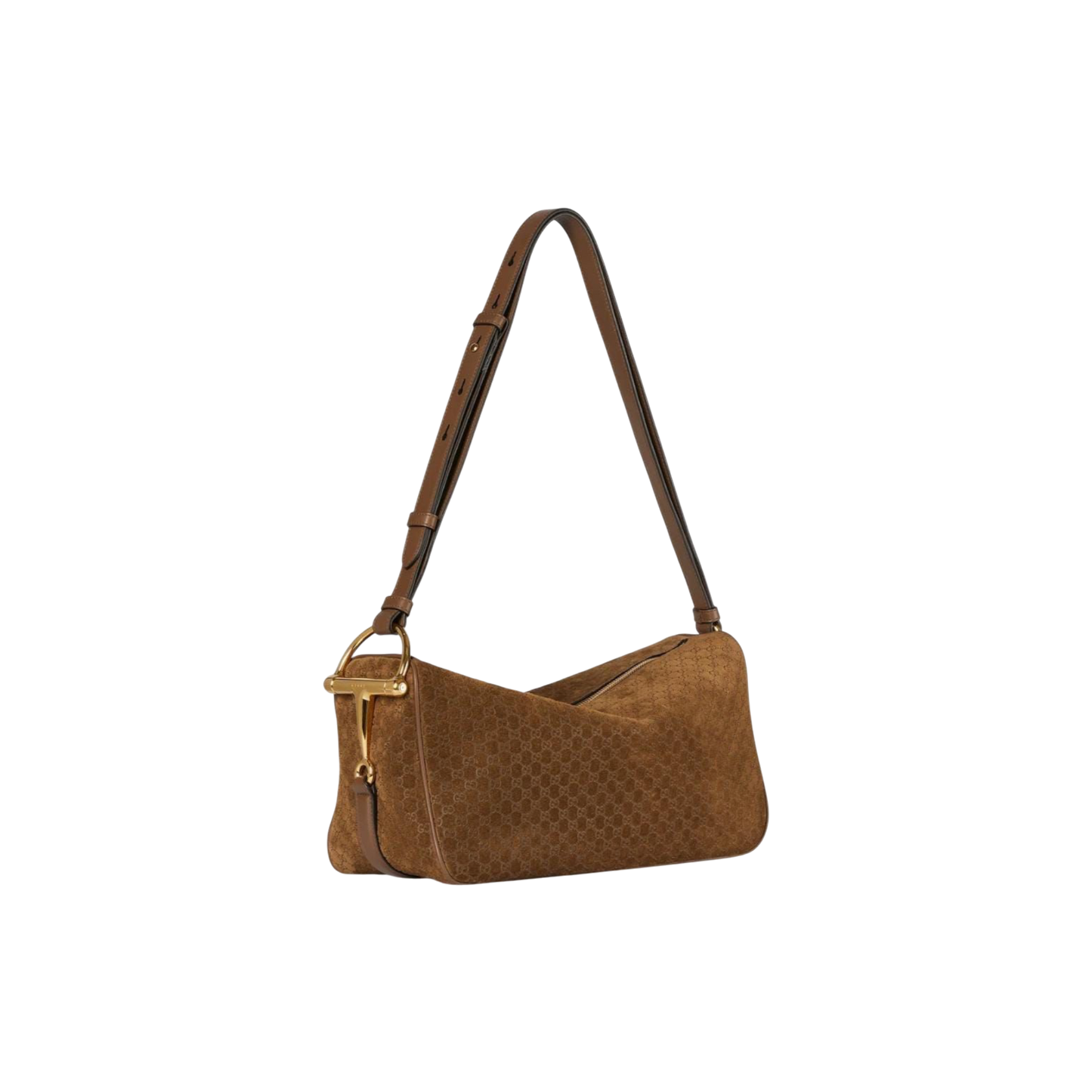 Gucci Half Horsebit medium shoulder bag in brown GG suede