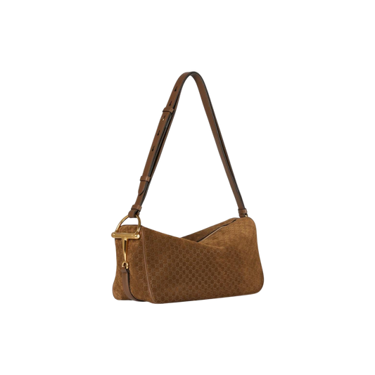 Gucci Half Horsebit medium shoulder bag in brown GG suede