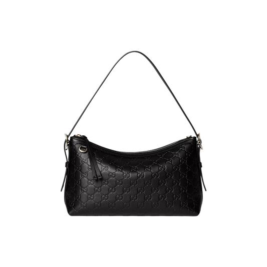 Gucci Black Small GG Emblem Shoulder Bag in Leather