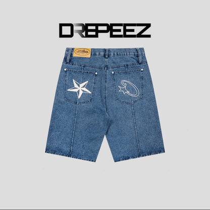 Corteiz C-Star Denim Shorts Faded Blue