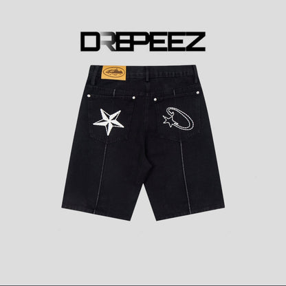 Corteiz C-Star Denim Shorts 'Black'