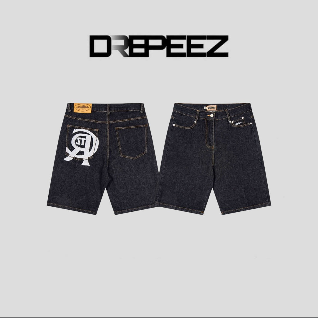 Corteiz Crest Chainstitch Denim Short 'Washed Black'