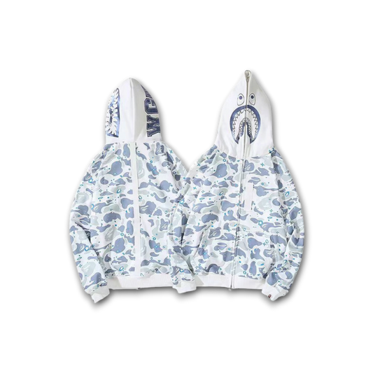 BAPE Space Camo Shark Full Zip Double Hoodie White Multi color