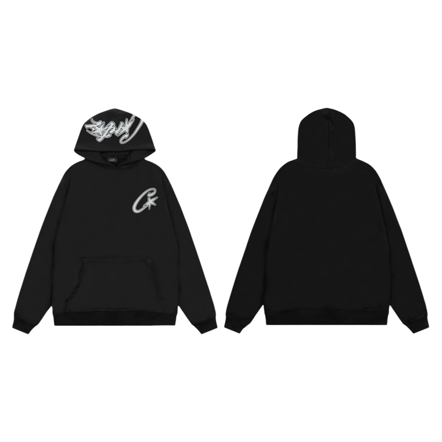 Corteiz Satin C Star Appliqué Hoodie Black
