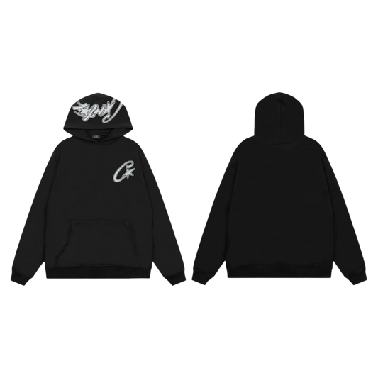 Corteiz Satin C Star Appliqué Hoodie Black