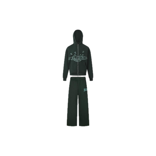 BROKEN PLANET ZIP UP AND PANTS SET DARK GREEN