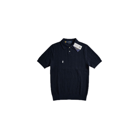 Polo Ralph Lauren Cropped cable-knit Polo Shirt Navy Blue