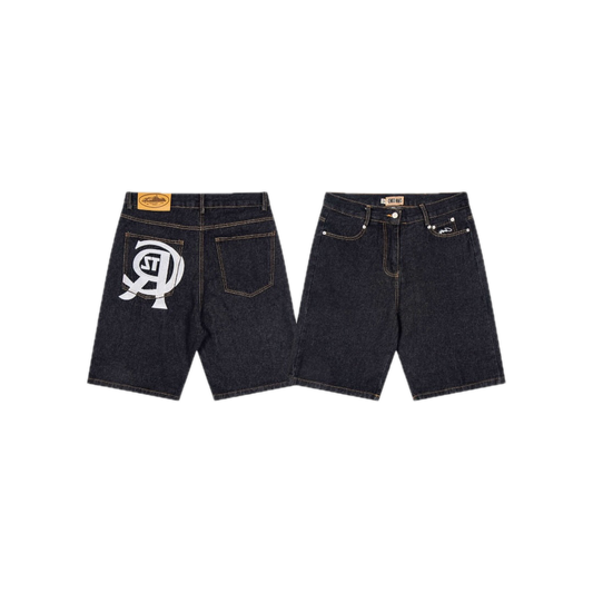 Corteiz Crest Chainstitch Denim Short 'Washed Black'